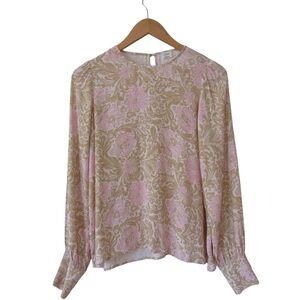 Aritzia Wilfred Clarissa Puff Sleeve Blouse Small Floral Brown Pink Preppy